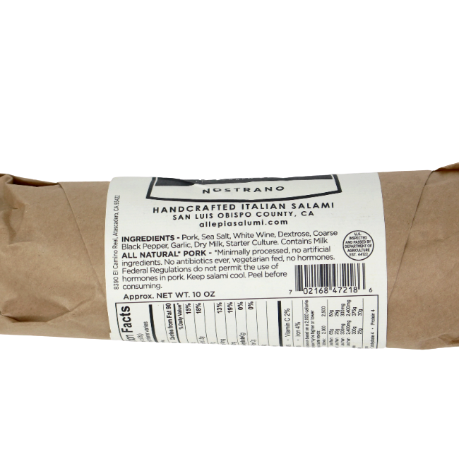 Nostrano Italian Salami, 10 oz - Curedandcultivated