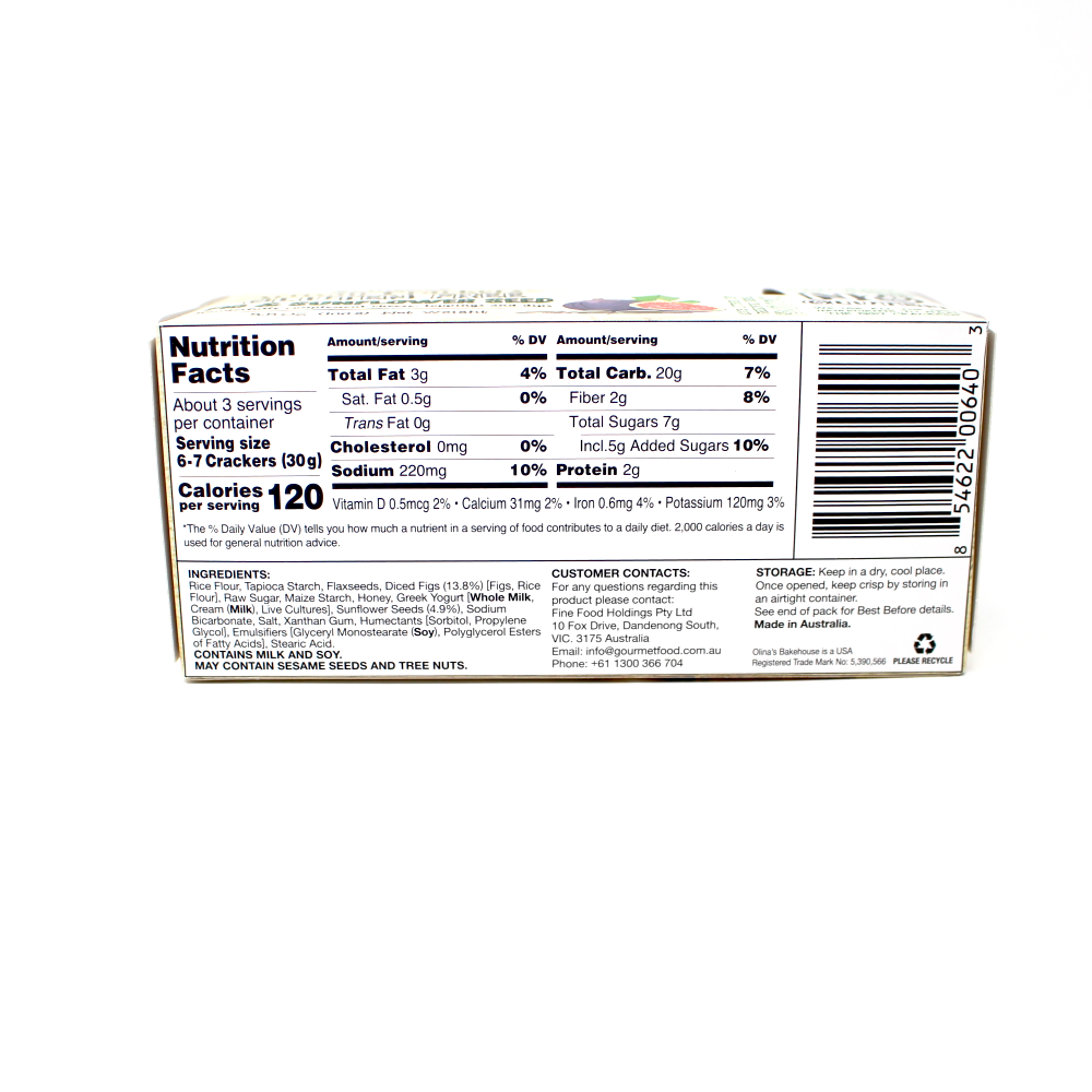 Olina's Bakehouse Fig and Sunflower Seed Gluten Free Crackers - Curedandcultivated